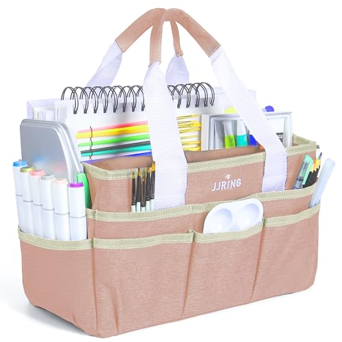 JJRING Craft Organizer Tote Bag, Art Storage Caddy with Multiple Pockets, Beige Sewing Bag for Art, Craft, Scrapbooking, School, Medical, and Office Supplies Storage - color: Beige, size: Small