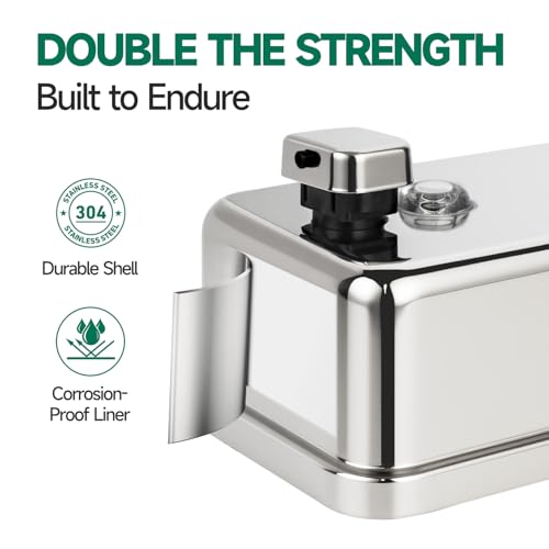 anydry Commercial Wall Mounted Soap Dispenser 37oz 1100ml Large Capacity Polished Stainless Steel Manual Dispenser for High Traffic Restrooms - color: Polished