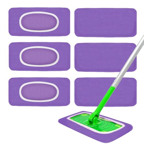 6 Pack Reusable Microfiber Mop Pads - Compatible with Sweeper, Reusable Mop Pads, Washable Dry Cloths & Wet Pads Refill for Hardwood Laminate Tile Floor Cleaning (6, Purple, M) - color: Purple