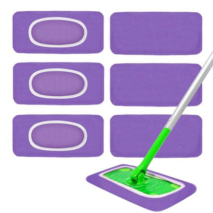 6 Pack Reusable Microfiber Mop Pads - Compatible with Sweeper, Reusable Mop Pads, Washable Dry Cloths & Wet Pads Refill for Hardwood Laminate Tile Floor Cleaning (6, Purple, M) - color: Purple
