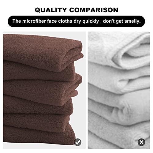 MOONQUEEN Microfiber Facial Cloths Fast Drying Washcloth 12 Pack - Premium Soft Makeup Remover Cloths - Wood Brown - color: Wood Brown, size: 12x12 Inch (Pack of 12)