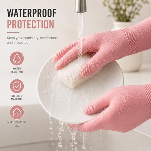1 Pair Silicone Dishwashing Gloves - Waterproof, Non-Slip Grip - Reusable Cleaning Gloves for Kitchen, Bathroom,Home - size: Large