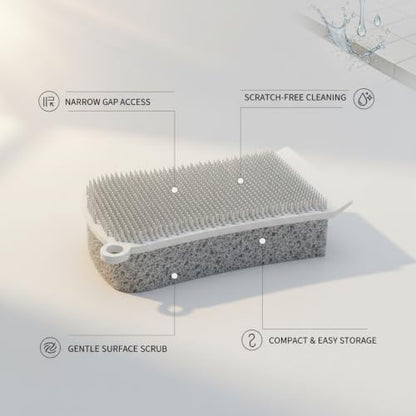 3-in-1 Silicone Crevice Cleaning Brush for Tight Gaps, Kitchen Counters, Bathroom Grout & Car Interiors - Gray