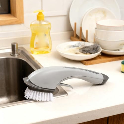 Soap Dispensing Dish Brush - Ergonomic Kitchen Scrub Brush with Soap Dispenser for Effortless Cleaning of Pots, Pans, Sinks & Bathtubs - Green/Gray - color: Gray