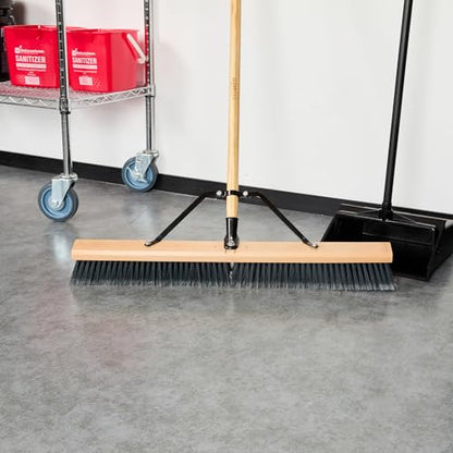 Restaurantware-BROOM HEAD ONLY: Clean Tek Professional 30-Inch Broom Head, 1 Heavy-Duty Push Cleaning Tool - Handle And Brace Sold Separately, Medium Plastic Bristles, Wooden, Commercial Use - size: 30", style: Wood, with Medium Flagged Bristles