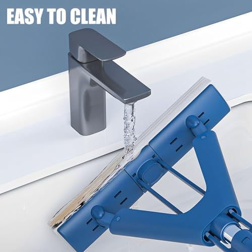 Sponge Mop Absorbent Roller Foam Mop with 50.39inch Extendable Handle and 2 Sponge Heads Self Wringing Mop Adjustable Cleaning Wet Mop for Hardwood Tile Kitchen Bathroom