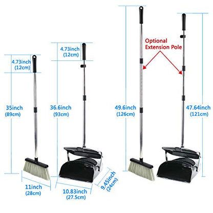 Broom and Dustpan Commercial Long Handle Sweep Set and Lobby Broom Upright Grips Sweep Set with Home Kitchen Room Office and Lobby Floor Black