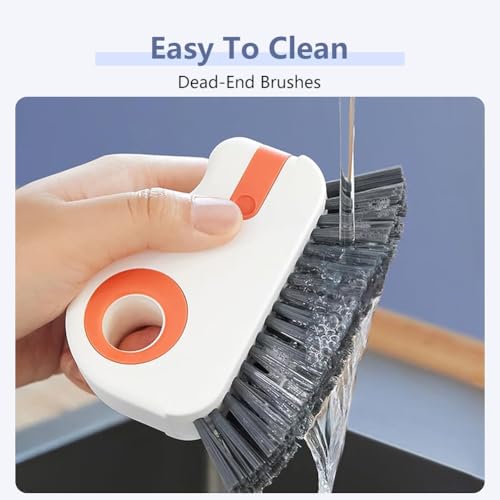 2 in 1 Groove Cleaning Brush, Window Track Cleaning Tools with Hard Bristles and Hidden Scraper, Crevice Brush for Sliding Door Track, Window Seal and Sill (Gray) - color: Gray