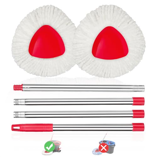 2 Pack Spin Mop Replacements Head Compatible for O ceda EasyWring 1 Tank System, Microfiber Mops Refills Hardwood Floor Cleaning, Base and 30-58in Handle Set Combo