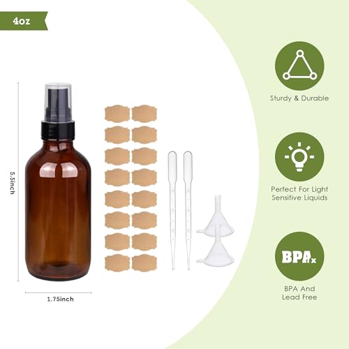 GIVAMEIHF 4oz Amber Glass Spray Bottles Mist Sprayer Set of 24,Empty Small Spray Bottle Fine Mist Spray Refillable Containers,Mini Travel Bottle Spray Bottle Make Perfect Oil,Perfume,Body Sprays - color: 4oz-24Pcs