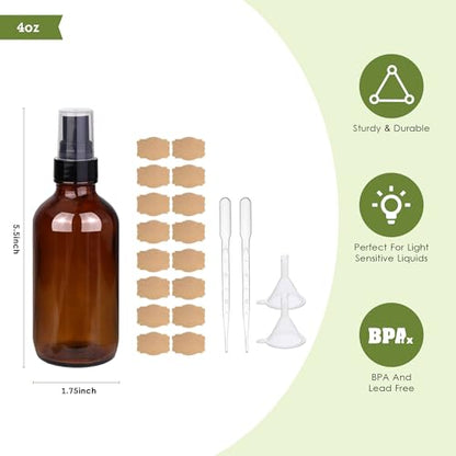 GIVAMEIHF 4oz Amber Glass Spray Bottles Mist Sprayer Set of 24,Empty Small Spray Bottle Fine Mist Spray Refillable Containers,Mini Travel Bottle Spray Bottle Make Perfect Oil,Perfume,Body Sprays - color: 4oz-24Pcs