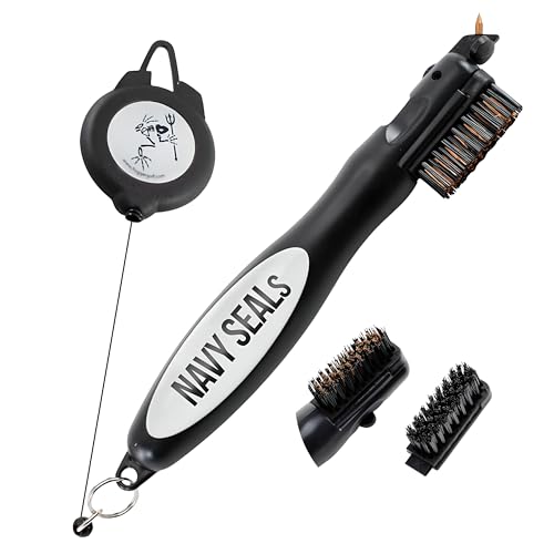 Frogger BrushPro Golf Club Cleaner with Ergonomic Grip and 2.5 ft. Retractable Cord - Sturdy Golf Club Brush and Groove Cleaner for Golfers - color: Navy Seals