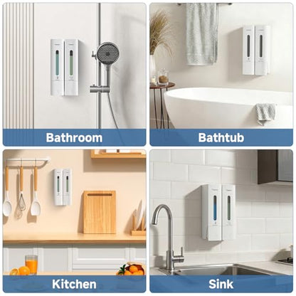 Shampoo Dispenser for Shower - Shower Soap Dispenser Wall Mounted No Drill - Shampoo Body Wash Dispenser 2 Chamber - Easy Install for Bathroom Hotel White 800ml - color: White