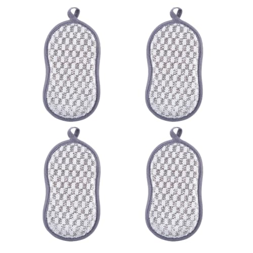 4 Pack Dish Sponge for Washing Dishes Cleaning Kitchen, All-Purpose, Non Scratch, Rough Scrubbers Side for Non-Stick Cookware, Soft Microfiber Scrub Side for Dishes,Reusable Dishwashing Sponges