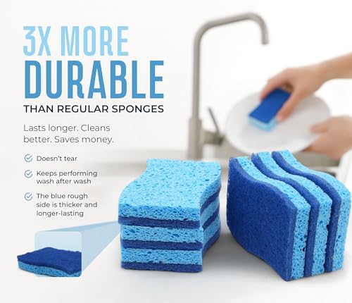 Blue Scrub Sponges Pack of 6 – Dual-Sided Kitchen Sponges for Cleaning – Non Scratch for Dishes, Bathroom, Surfaces – Durable Dishwashing Sponge