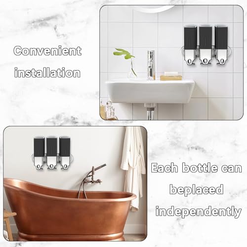 3 x 500ml per Cup Wall Mounted Manual Soap Dispenser for Home, Bath, Kitchen, Hotels, Restaurants. Shower and Lotion Dispenser (Black) - color: Black,transparent, size: 3 Chamber