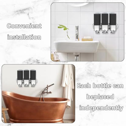 3 x 500ml per Cup Wall Mounted Manual Soap Dispenser for Home, Bath, Kitchen, Hotels, Restaurants. Shower and Lotion Dispenser (Black) - color: Black,transparent, size: 3 Chamber