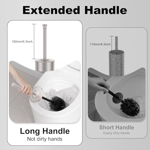 Stain Nickel Toilet Brush and Holder，Extra Long Handled Toilet Brush for Bathroom，Stainless Steel Heavy Duty Toilet Bowl Brush,Removable Inner Bowl,Deep Cleaning Dense Bristles Brush -Space Saving - color: Stain Nickel