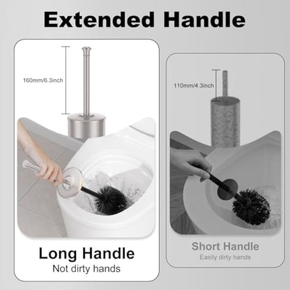 Stain Nickel Toilet Brush and Holder，Extra Long Handled Toilet Brush for Bathroom，Stainless Steel Heavy Duty Toilet Bowl Brush,Removable Inner Bowl,Deep Cleaning Dense Bristles Brush -Space Saving - color: Stain Nickel