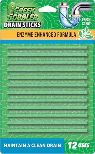 Green Gobbler Drain Cleaner and Deodorizer Sticks with Enzymes - Maintain a Clean Drain, Safe for Pipes and Septic Tanks, Use Monthly - 12 Pack - size: 12 Pac