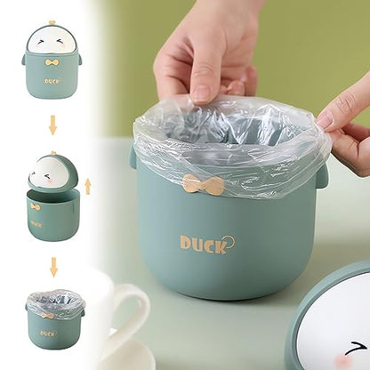 Cute Desktop Trash Can Wastebasket with 90 Trash Bags, Creative Mini Countertop Garbage Can with Lid, Small Plastic Storage Bin for Home Kitchen Dressing Office Kids Bedroom(Green) - color: Green