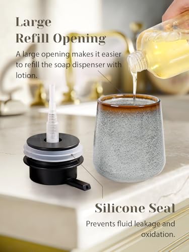 INGOFIN Ceramic Lotion Dispenser - 12 oz Refillable Hand Soap Dispenser Bathroom, Modern Liquid Dispenser with Pump, Dish Soap Dispenser for Kitchen, Kiln-Glazed Grey White - color: Kiln-glazed Grey White-liquid