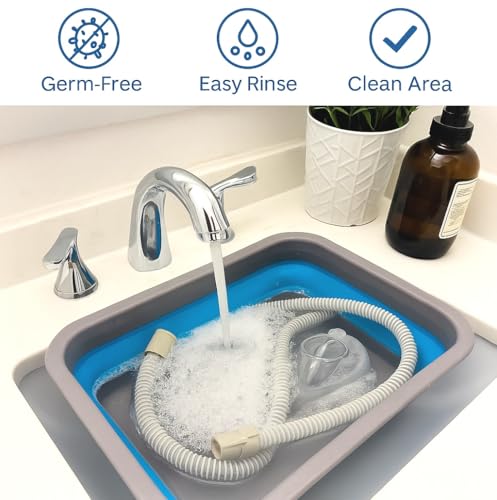 Hose and Mask for CPAP Cleaning Brush with Collapsible Wash Basin Bucket Tub - Essential Care Kit for CPAP Users, Suitable for 7 Feet Tubing and 22mm 19mm Diameter (Standard Set Basin & Brush)