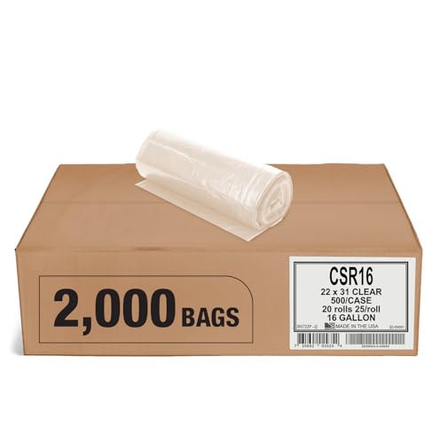 Aluf Plastics 12-16 Gallon 1 MIL (eq) Clear Heavy Duty Garbage Bags - 22" x 31" - Pack of 2000 - For Industrial, Recycling, Storage, & Outdoor - style: 12-16 Gal, 1 Mil Equiv, 2,000 Count