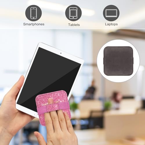 Fintie Screen Cleaning Pad, [4 Pack] Soft Cloth Wipes Screen Cleaner with Elastic Strap for iPad, iPhone, MacBook, Tablets, Laptop (Glitter Pink/Black) - color: Glitter Pink/Black