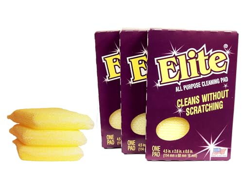 Elite All Purpose Cleaning Pad, 3 Pads (Individually Boxed), Non Scratch, Dish Sponge, Scrubber, Sponges for Kitchen and Household Use, Made in USA