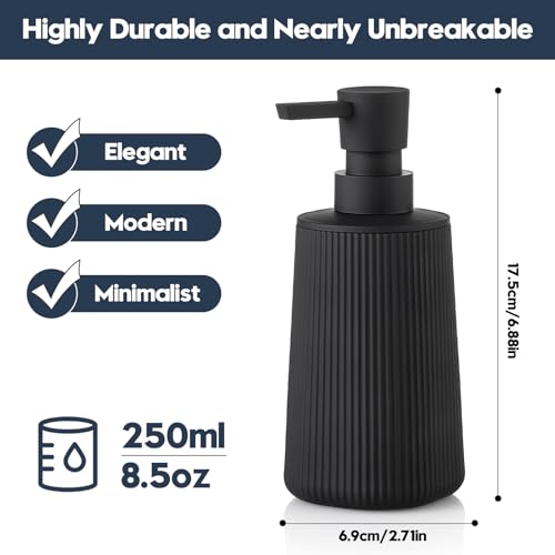 Small Soap Dispenser for Bathroom and Kitchen, Modern Farmhouse Striped Style Plastic Hand Soap Dish Soap Dispenser with Pump Matte Black - color: Black