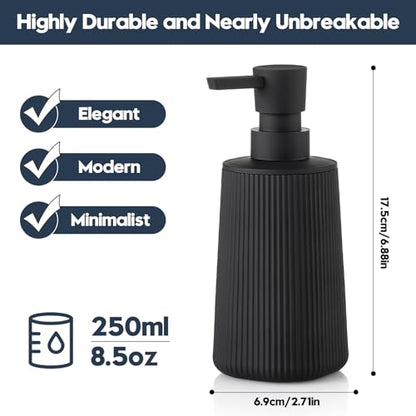 Small Soap Dispenser for Bathroom and Kitchen, Modern Farmhouse Striped Style Plastic Hand Soap Dish Soap Dispenser with Pump Matte Black - color: Black