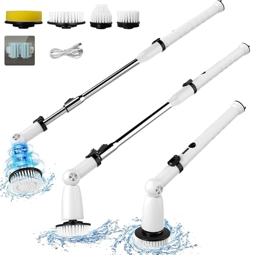 EcoGecko Electric Spin Scrubber, Bathroom Cleaner, Power Shower Cleaning Brush with Extendable Handle & 4 Brush Heads, Dual Speed & USB-C Charging, Shower Scrubber for Bathtub, Tile, and Floor