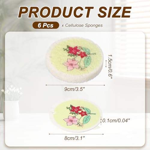 uxcell 6Pcs Cellulose Sponges, Round Kitchen Clean Sponges Non-Scratch Compressed Dish Scrubber with Floral Pattern for Kitchen Household Cookware Bathroom Cleaning & DIY, Light Green - color: Light Green
