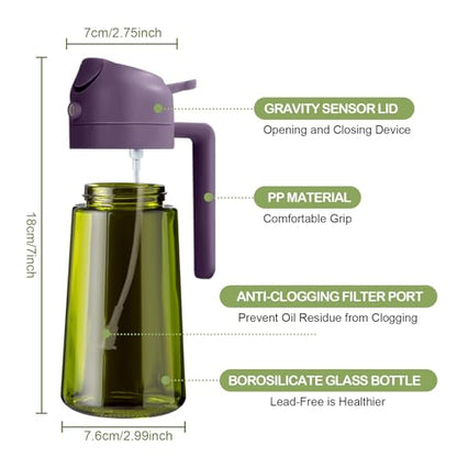 YARRAMATE 2Pcs 16oz/470ml Dark Green Oil Sprayer for Cooking with Stickers, Food-grade Premium 2 in 1 Olive Oil Dispenser Bottle for Kitchen Gadgets, Air Fryer, Salad, Frying, BBQ (Black&Purple) - color: 17_2Pcs Black&Purple