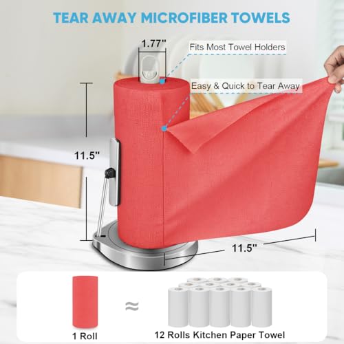 AIDEA Microfiber Cleaning Cloth Roll, 50PK Red, Reusable Paper Towels Tear Away Cloth, Microfiber Towels Washable Shop Rags, Lint Free Cleaning Rags for House, Kitchen, Window, 11.5"×11.5" - color: Red