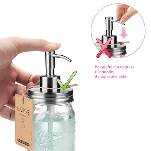 SheeChung 16 Oz Mason Jar Liquid Soap Dispenser, Glass Hand Soap Dispenser, Stainless Steel Pump Lid, Refillable Lotion Dispensers for Bathroom Countertop Kitchen (2, Brushed Nickel) - color: Brushed Nickel-2 Pack