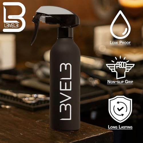 L3 Level 3 Rubberized Spray Bottle - Precise Action Mist Bottle for Effortless Hair Styling - Rubber Grip for Total Control - color: Black