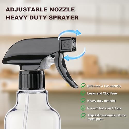 Spray Bottles Plastic Spray Bottle for Hair Mist/Stream Heavy Duty Empty Spray Bottles for Cleaning Solutions, Plants, Cooking (16.9oz-Blackclear+nozzle) - color: 16.9oz-Blackclear+nozzle