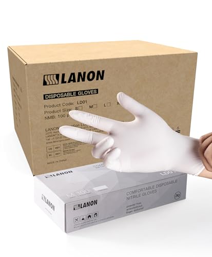 LANON Food Safe White Disposable Nitrile Gloves, Latex-Free, Powder-Free, Textured Fingertips, Cooking, Cleaning, Case, Medium - size: Medium (Pack of 1000)