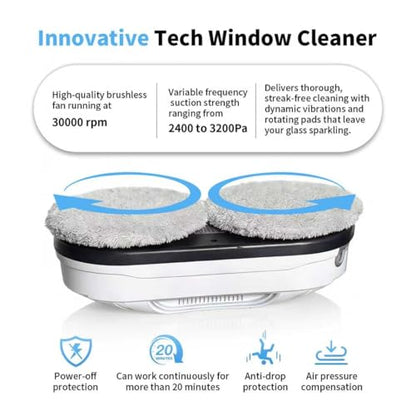 Patiixie Robotic Window Cleaner with 3-Layer Safety AI Path Planing Navigation, 3200Pa Strong Suction & UPS Anti-Drop, Perfect for High-Rise Windows, Glass Doors, Gift for Parents
