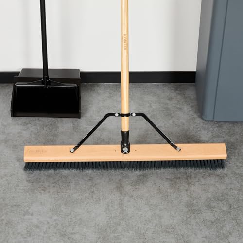 Restaurantware-BROOM HEAD ONLY: Clean Tek Professional 30-Inch Broom Head, 1 Heavy-Duty Push Cleaning Tool - Handle And Brace Sold Separately, Medium Plastic Bristles, Wooden, Commercial Use - size: 30", style: Wood, with Medium Flagged Bristles