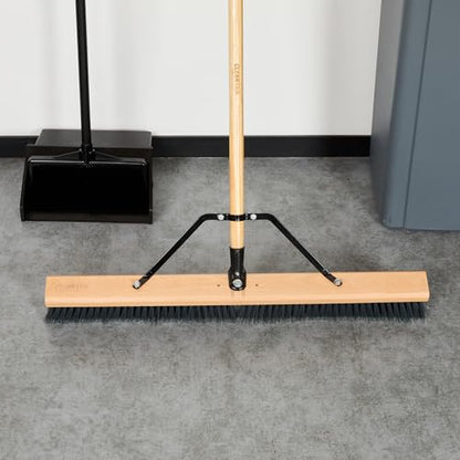 Restaurantware-BROOM HEAD ONLY: Clean Tek Professional 30-Inch Broom Head, 1 Heavy-Duty Push Cleaning Tool - Handle And Brace Sold Separately, Medium Plastic Bristles, Wooden, Commercial Use - size: 30", style: Wood, with Medium Flagged Bristles