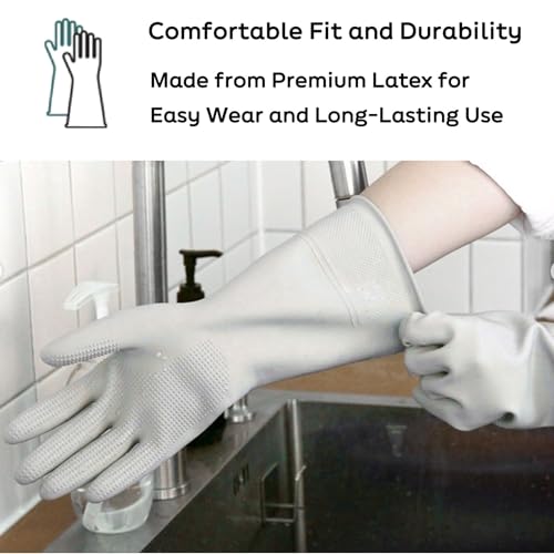 Myungjin 2 Pairs Reusable Waterproof Non-Slip Honeycomb Grip Latex Rubber Gloves with Hang-Dry Hooks/Hanging Loops for Dishwashing Household Cleaning Cooking (Medium OverFit) - size: Medium (OverFit)