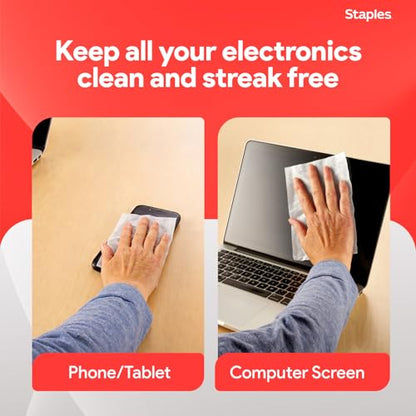 Staples Screen Cleaning Wipes – 100‑Count Tub for Monitors, Laptops, Phones & Electronics - size: 100 Count (Pack of 1)