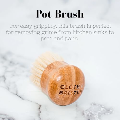 CLOTH & BRISTLE Bamboo Cleaning Brush Combo Set, Versatile Dish Scrub, Pot, and Detail Brushes for Kitchen, Grout, and Household Cleaning, Sustainable Bamboo Handles, Wooden, 197644993802