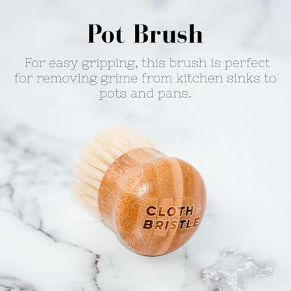 CLOTH & BRISTLE Bamboo Cleaning Brush Combo Set, Versatile Dish Scrub, Pot, and Detail Brushes for Kitchen, Grout, and Household Cleaning, Sustainable Bamboo Handles, Wooden, 197644993802