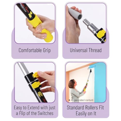 Bates- Extension Pole, 1.4 to 3 Ft Pole, 2 Pack, Yellow, ‎Paint Roller Extension Pole for Painting - color: Black and Yellow, size: 3 Ft, 2 Pack
