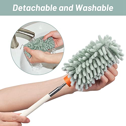 Green Retractable Microfiber Duster for Cleaning Extendable Washable Hand Duster Feather Duster Cleaning Tool for Cleaning Office, Car, Window, Computer, Air Condition - color: Green