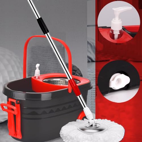 Spin Mop and Bucket with Wringer Set, 360° Rotating Head Mop Bucket System with 3 Microfiber Mop Refills Wet and Dry Suitable for Office and Home Use, Green (Black) - color: Black